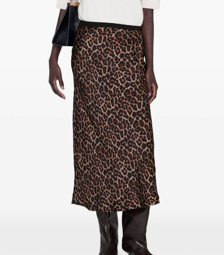 PRINTED BAR SILK SKIRT - BLACK AND BROWN LEOPARD