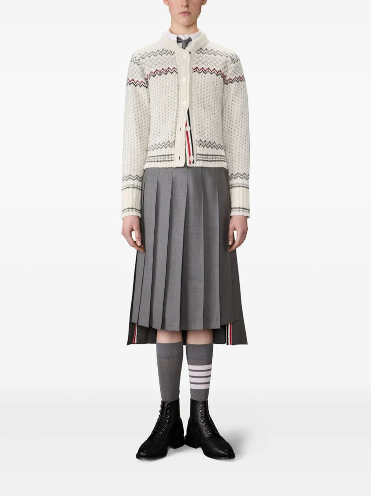 FAIRISLE JERSEY FLOAT JACQUARD CROPPED CREW NECK CARDIGAN IN DONEGAL