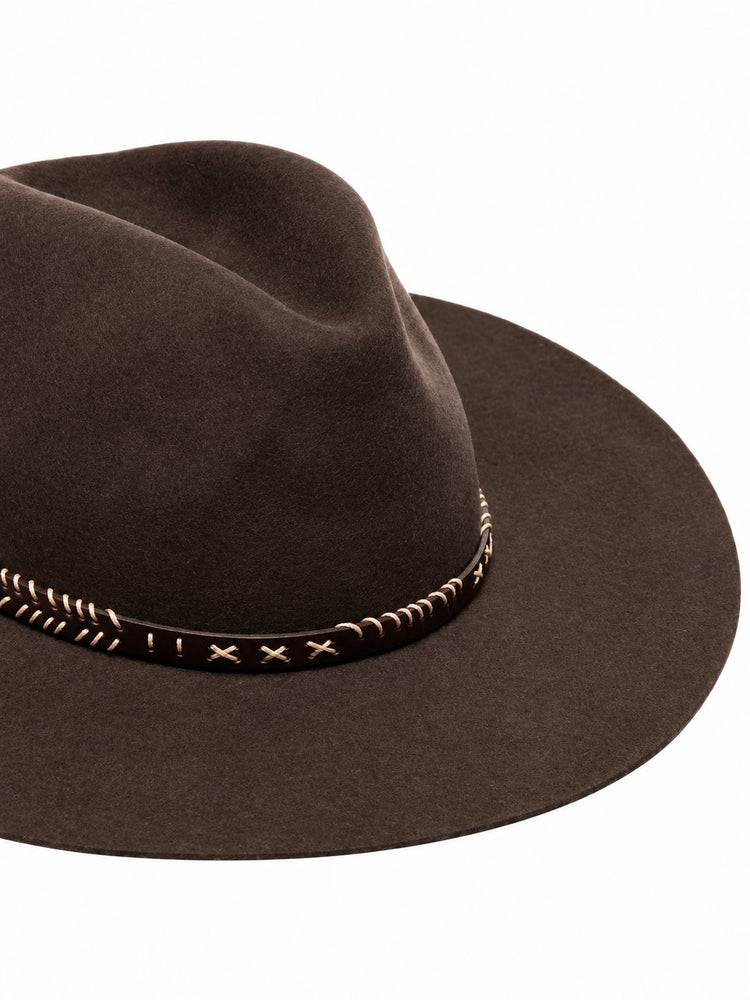 FEDORA FLAT BRIM HAT HEAVY FELT/ LEATHER BELT