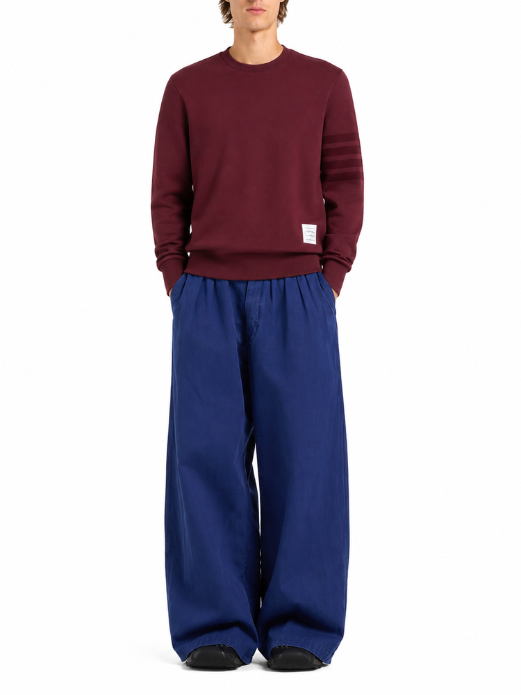 LONG SLEEVE CREWNECK PULLOVER W/ TONAL PRINTED 4 BAR IN GARMENT DYED LOOPBACK