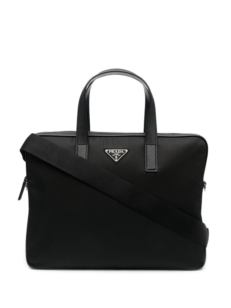 Re-Nylon leather-trimmed briefcase