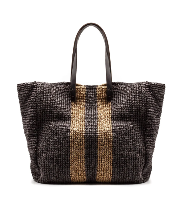 BORSA RAFFIA C/MANICI PELLE