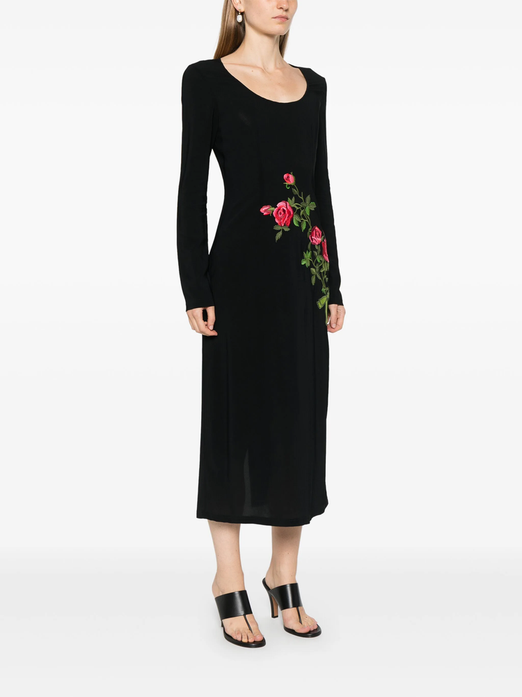 floral-embroidered midi dress