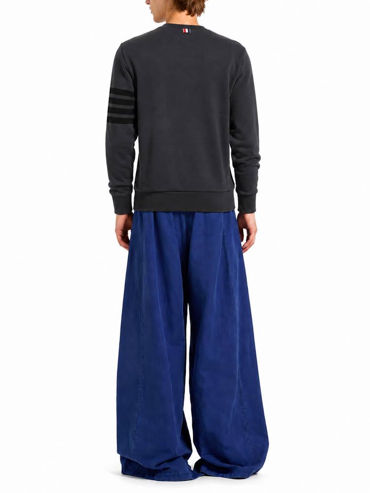 LONG SLEEVE CREWNECK PULLOVER W/ TONAL PRINTED 4 BAR IN GARMENT DYED LOOPBACK