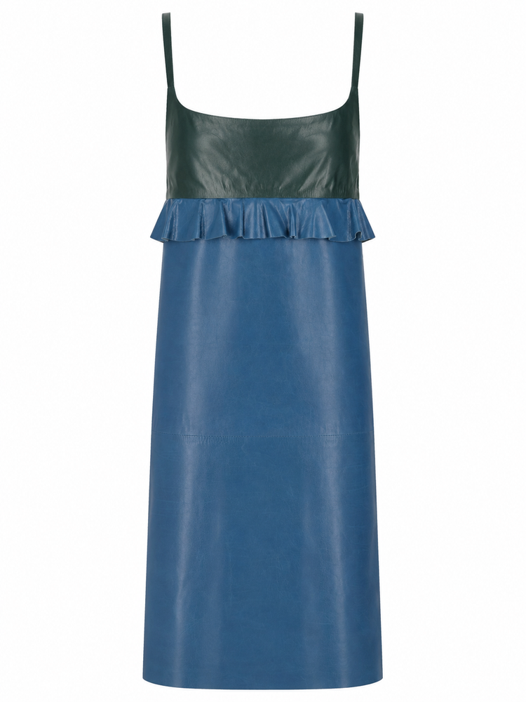 LA ROSE leather dress top verde gonna azzurra