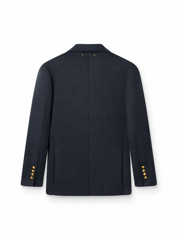 GOLDEN M'S DOUBLE BREASTED BLAZER COMPACT GABARDINE WOOL