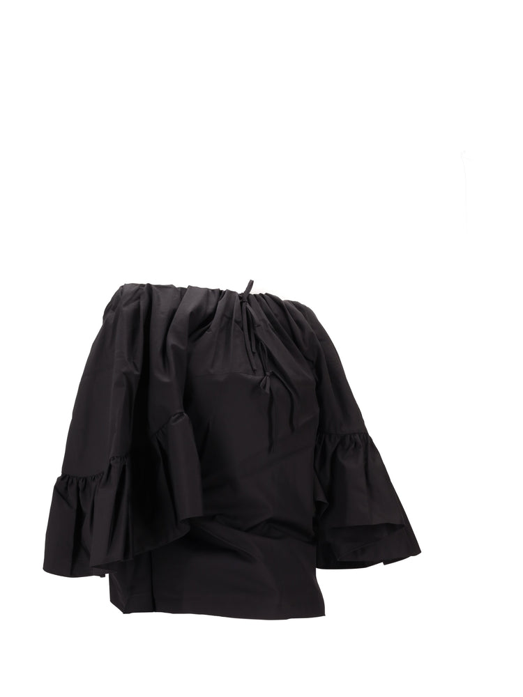 TOP W/ BACK DRAPE & RUFFLE SLEEVES