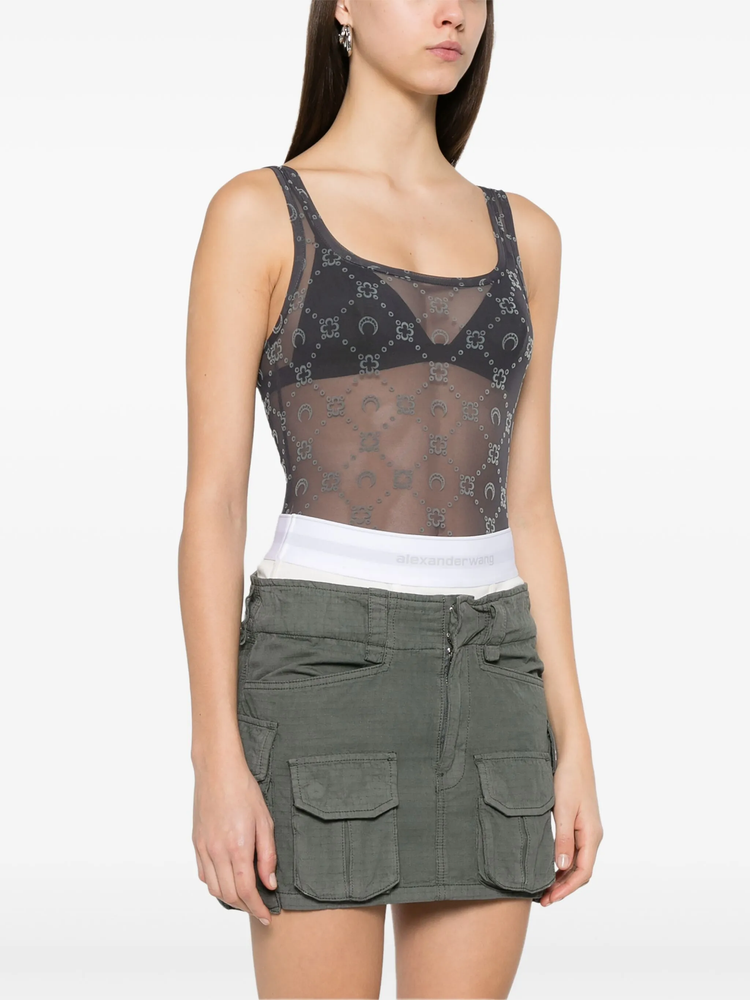 MOONOGRAM MESH FLOCK SQUARENECK BODYSUIT