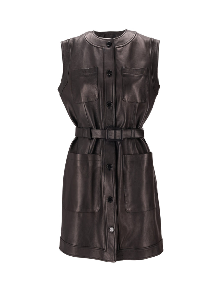 LA ROSE leather dress marrone