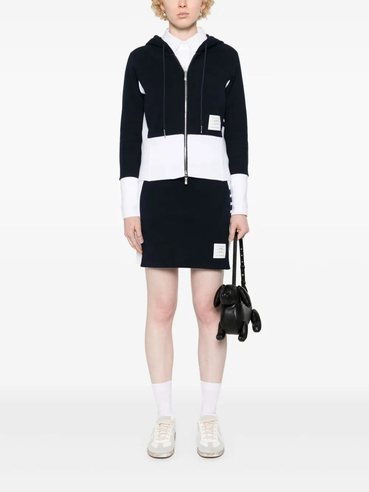 MINI SKIRT W/ ENGINEERED 4 BAR IN BLOCKED CLASSIC SOLID CLASSIC LOOPBACK JERSEY