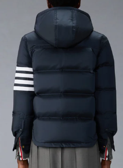 DOWN HOODED SHIRTDRESS W/4 BAR IN SHINY RIPSTOP