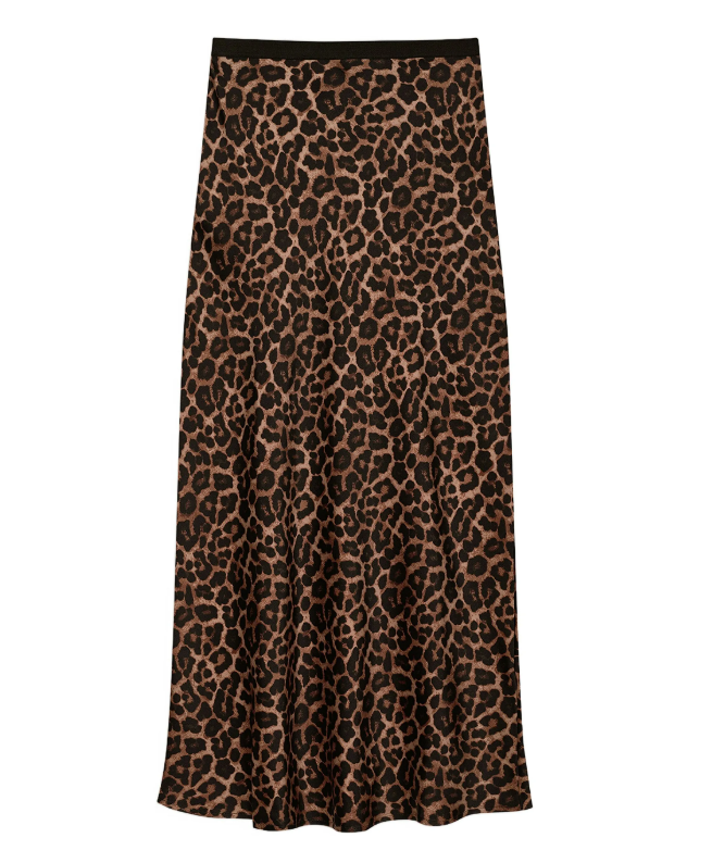 PRINTED BAR SILK SKIRT - BLACK AND BROWN LEOPARD