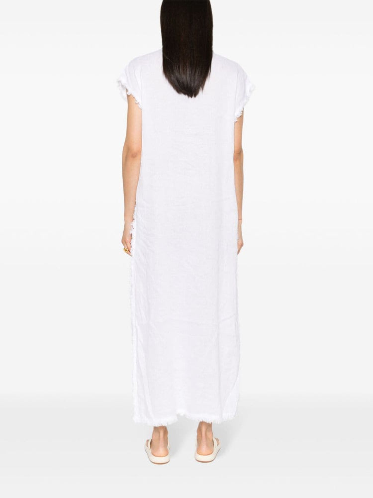 frayed linen midi dress