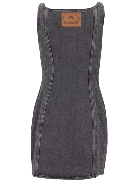 MOON LASER GREY WASH DENIM SLEEVELESS MINI DRESS