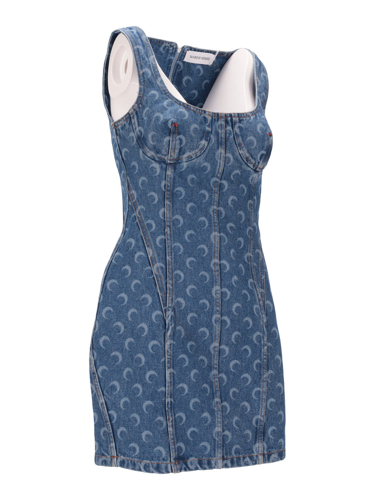 MOON LASER DENIM BUSTIER DRESS