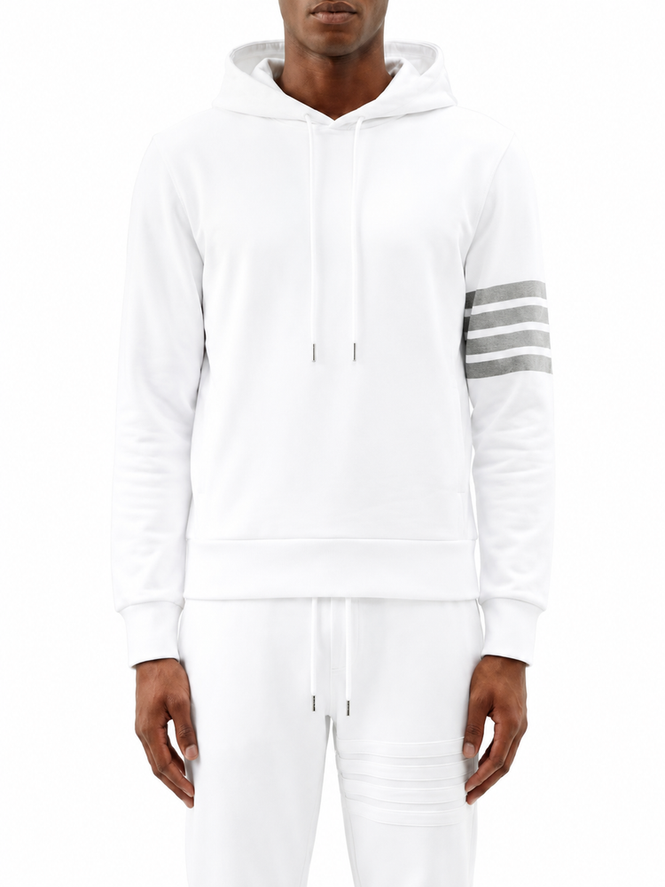 LONG SLEEVE HOODIE PULLOVER W/ OVERDYED 4 BAR IN SOLID LOOPBACK
