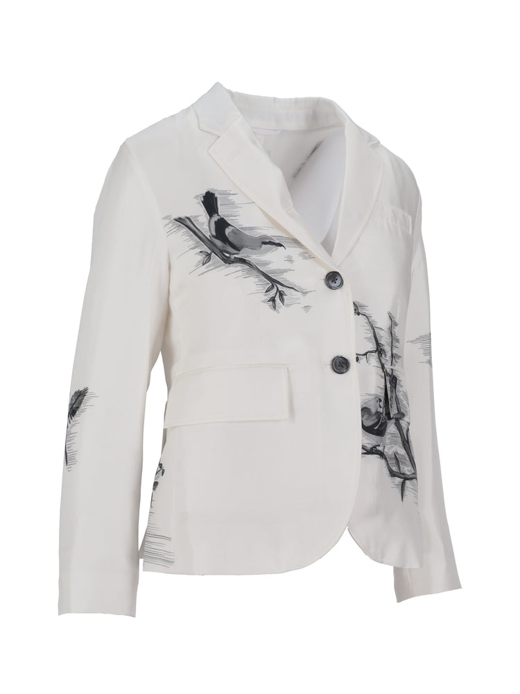 FIT 3- HIGH ARMHOLE SPORTCOAT (UNCONSTRUCTED) IN ENGINEERED BIRD TOILE PRINTED SILK TWILL