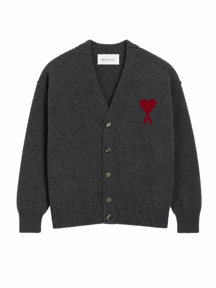 V NECK CARDIGAN WITH CONTRASTED AMI DE COEUR