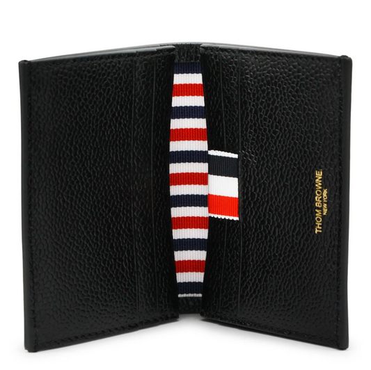 DOUBLE CARD HOLDER W/ RWB STRIPE IN PEBBLE GRAIN LEATHER