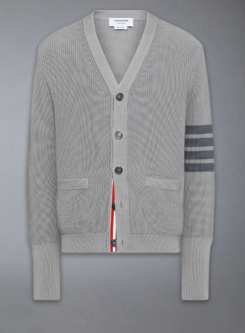 GARMENT DYE CARDIGAN STITCH V NECK CARDIGAN IN COTTON W/ TONAL 4 BAR STRIPE