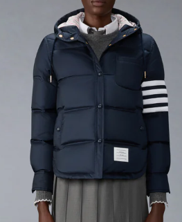 DOWN HOODED SHIRTDRESS W/4 BAR IN SHINY RIPSTOP