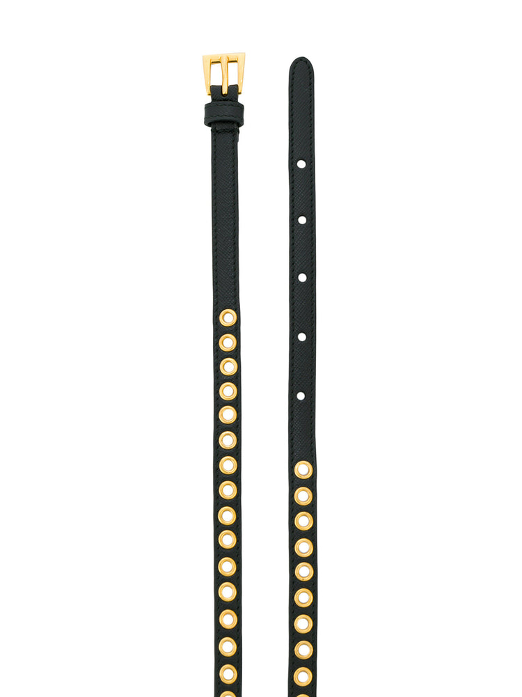 PRADA skinny eyelet belt black
