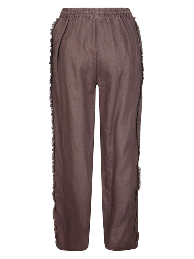 distressed-finish straight linen trousers