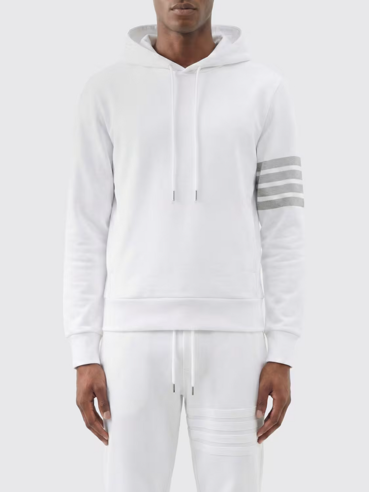 LONG SLEEVE HOODIE PULLOVER W/ OVERDYED 4 BAR IN SOLID LOOPBACK