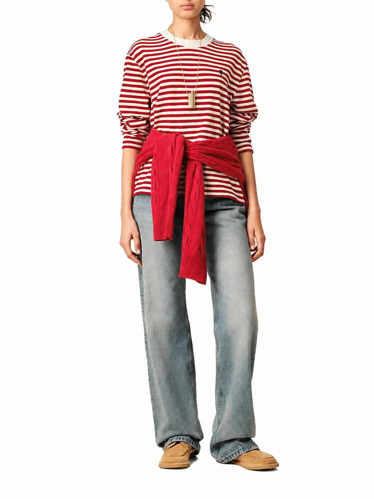 LONG SLEEVES STRIPED TSHIRT WITH BLACK AMI DE COEUR EMBROIDERY