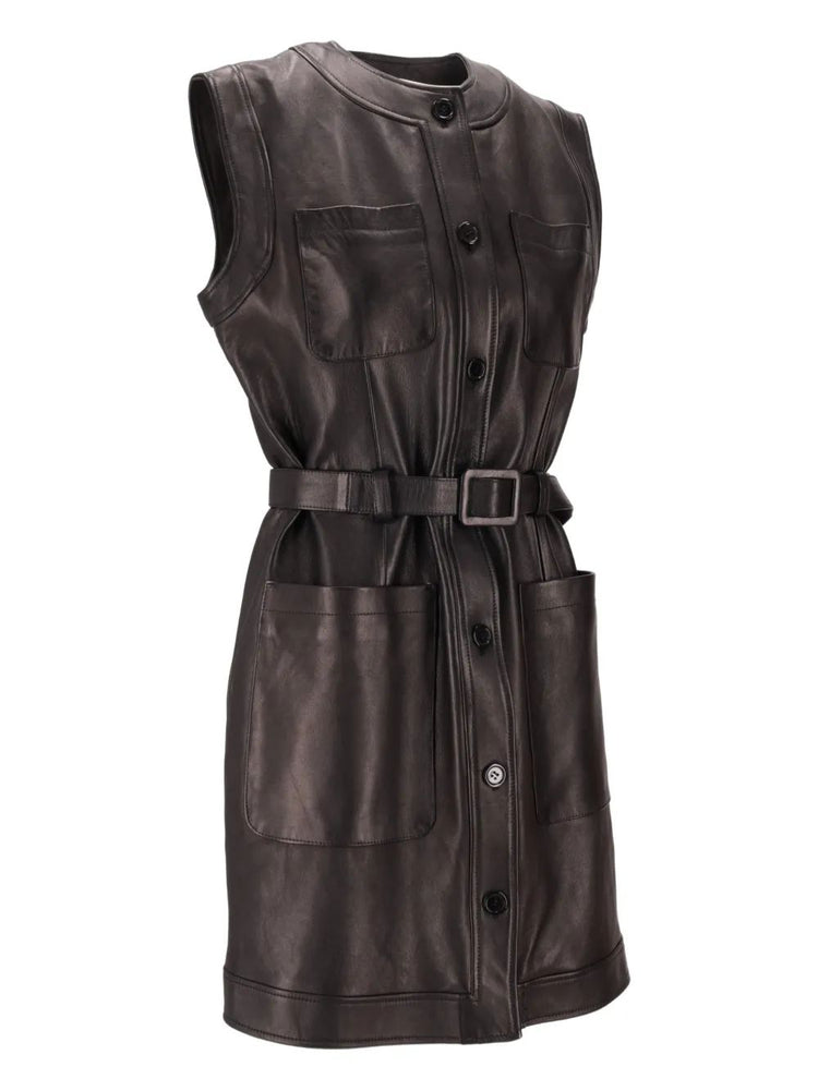 LA ROSE leather dress marrone