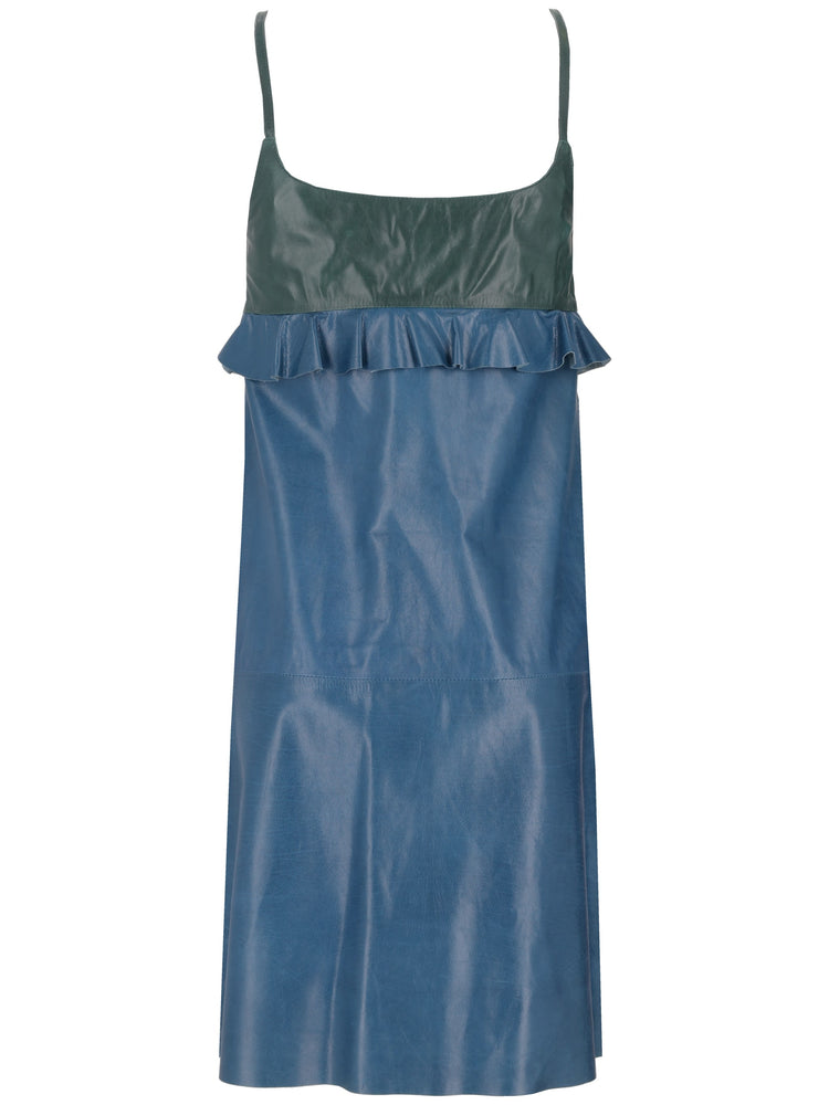 LA ROSE leather dress top verde gonna azzurra