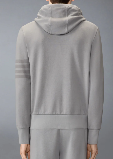 LONG SLEEVE HOODIE PULLOVER W/ OVERDYED 4 BAR IN SOLID LOOPBACK