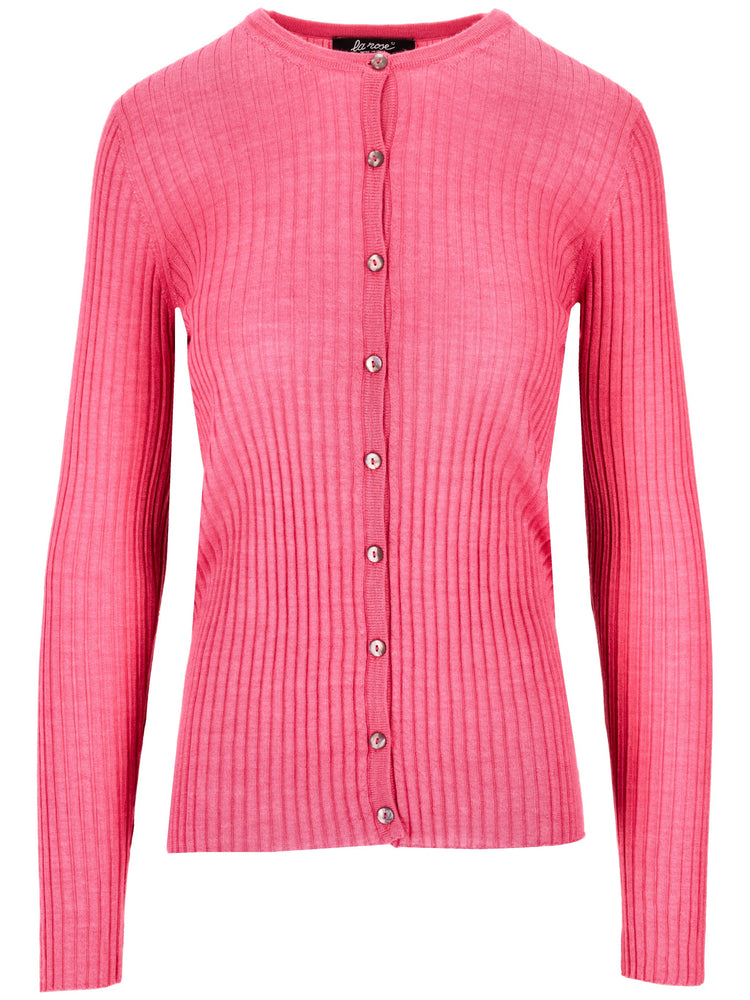 La Rose cash/silk ribs r-neck cardigan