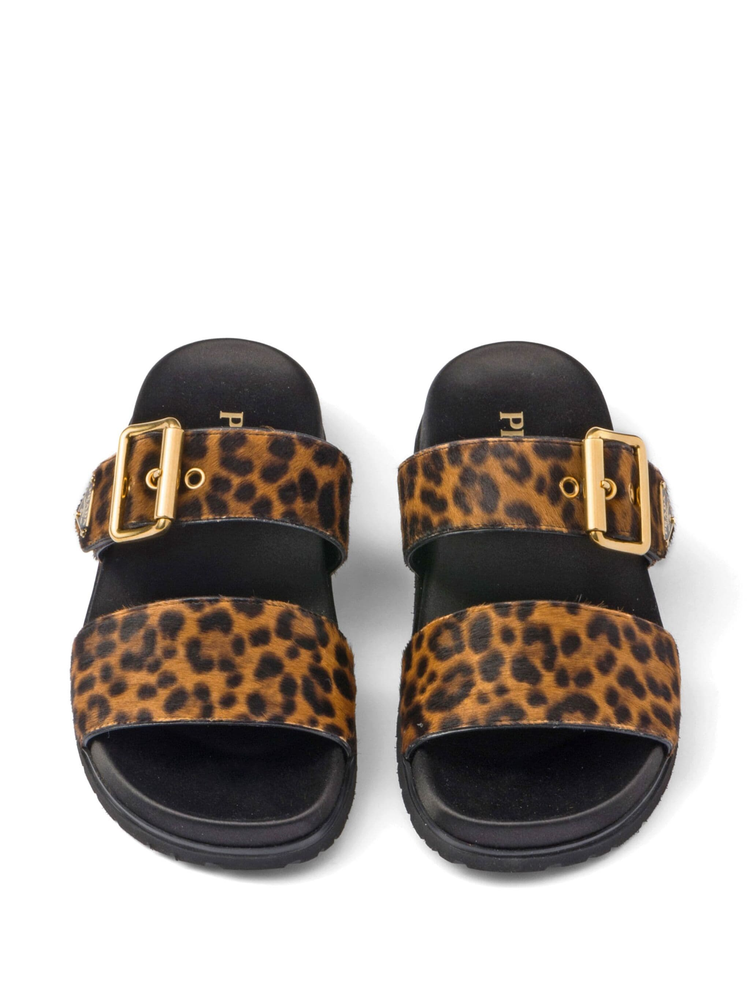 triangle-logo animal-print sandals
