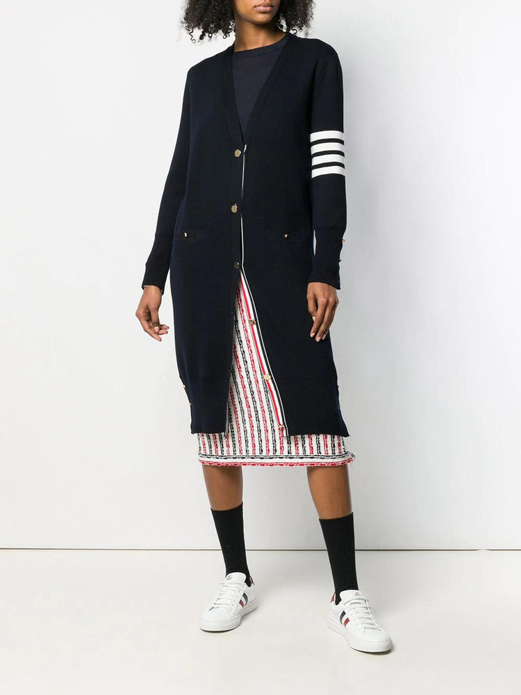 MILANO STITCH LONG V NECK CARDIGAN IN FINE MERINO WOOL