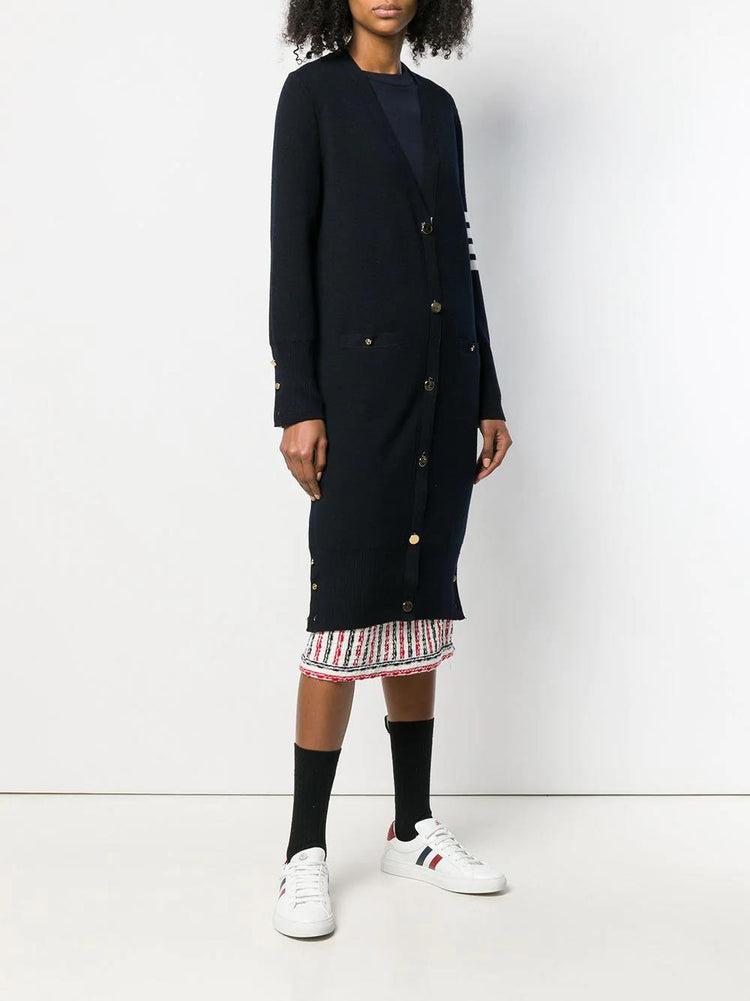 MILANO STITCH LONG V NECK CARDIGAN IN FINE MERINO WOOL