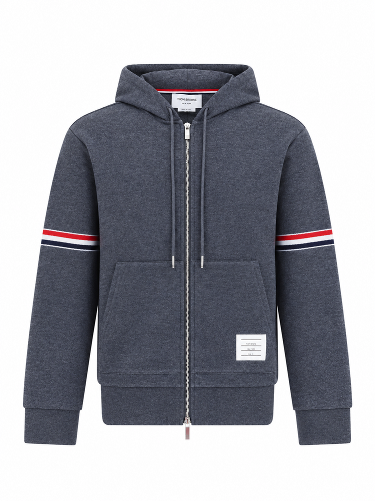 ZIP THROUGH HOODIE IN PIQUE LOOPBACK W/ RWB ENGINEERED STRIPE