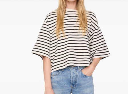 MYERS CROPPED TEE - BLACK STRIPE FRENCH TERRY
