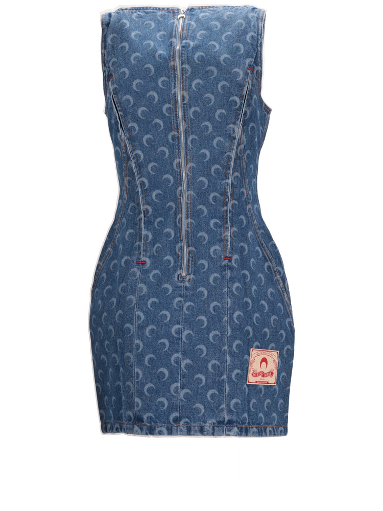 MOON LASER DENIM BUSTIER DRESS