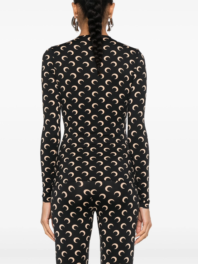 MOON PRINTED JERSEY LS CREWNECK TOP