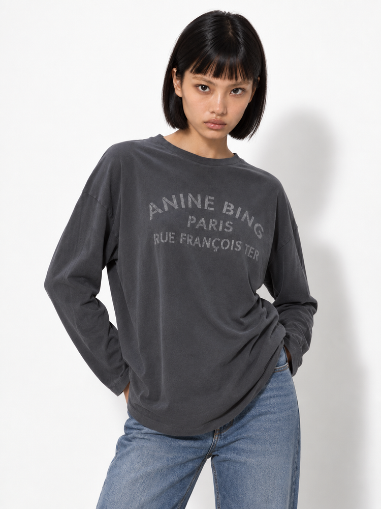 IVAN LONG SLEEVE PARIS STENCIL - WASHED BLACK
