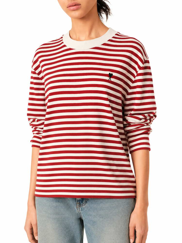 LONG SLEEVES STRIPED TSHIRT WITH BLACK AMI DE COEUR EMBROIDERY