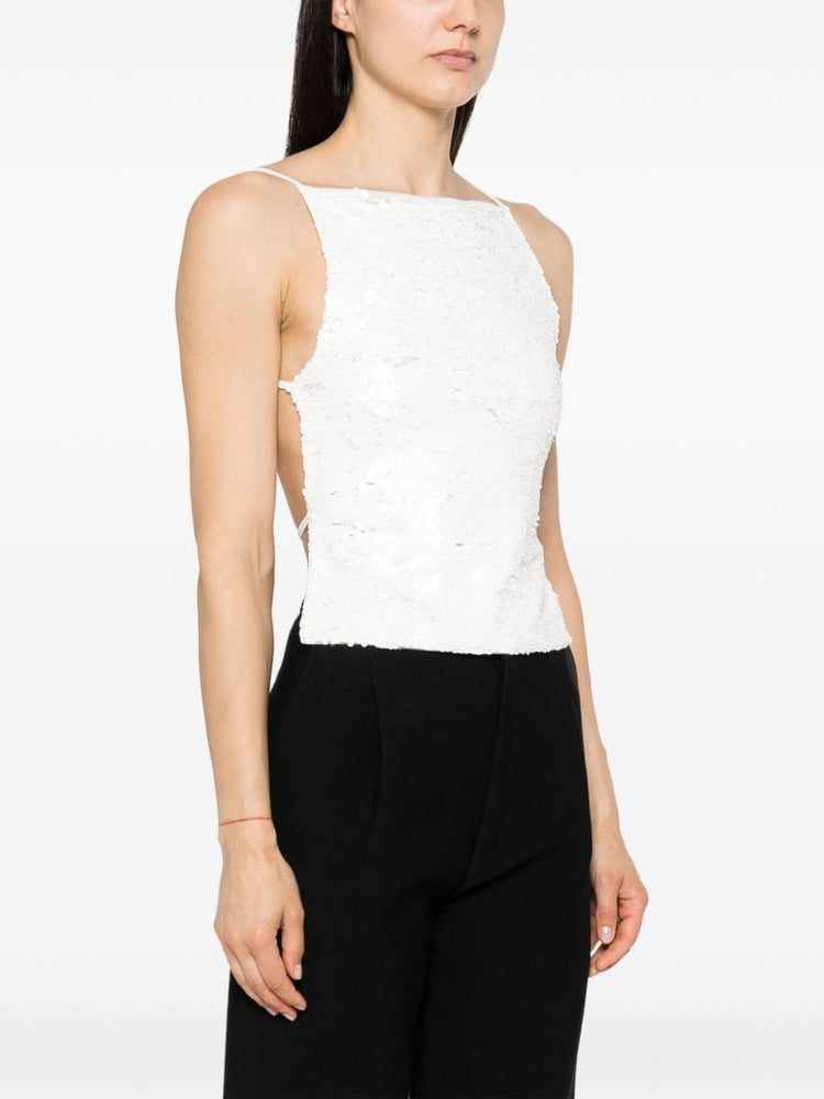 sequin-embellished open-back top