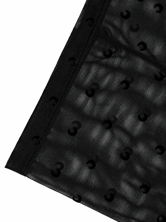 PLUMETIS MOON MESH FLOCK LONG SKIRT