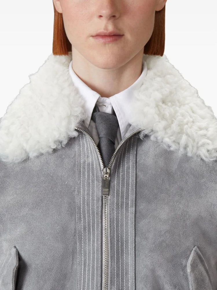 CROPPED FLIGHT JACKET W/ SHEARLING COLLAR IN SUEDE