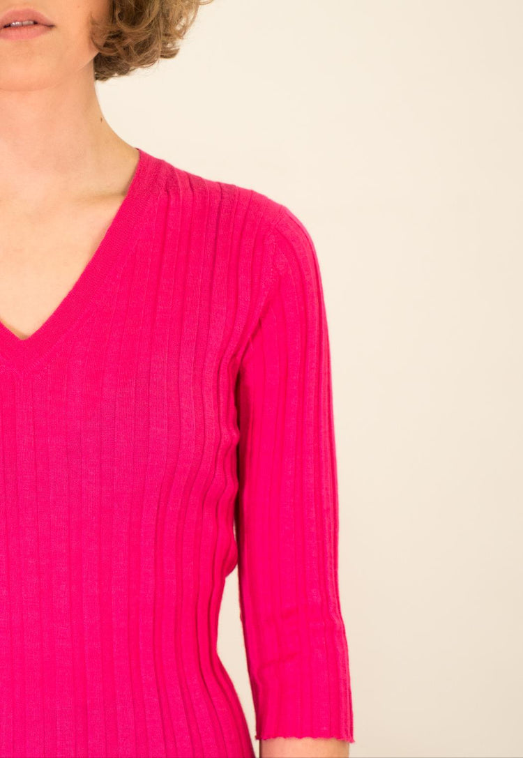 LA ROSE V neck cash/silk hot pink