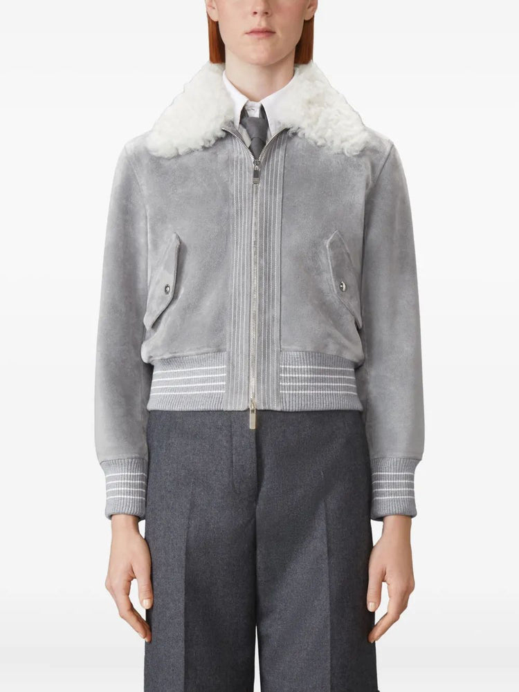 CROPPED FLIGHT JACKET W/ SHEARLING COLLAR IN SUEDE