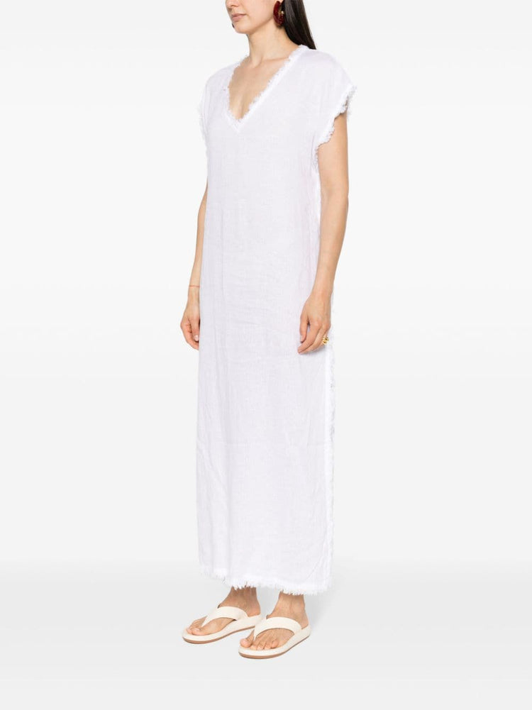 frayed linen midi dress