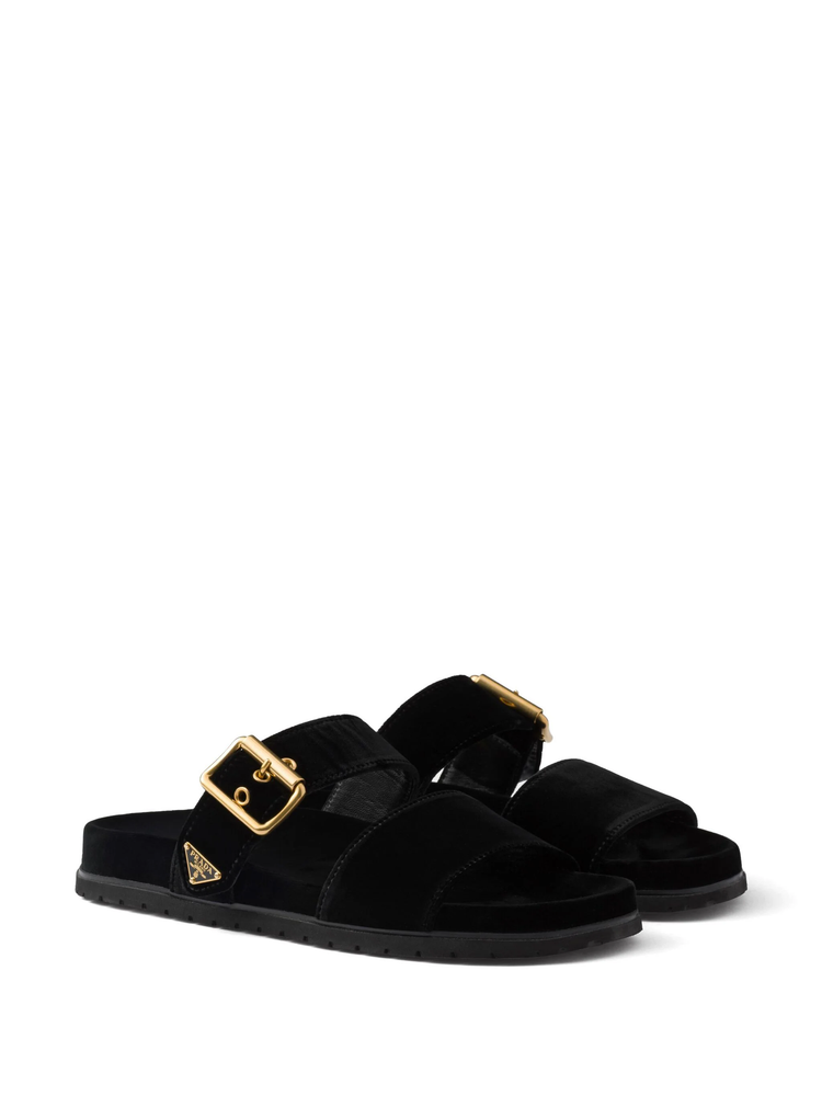 triangle-logo velvet slides