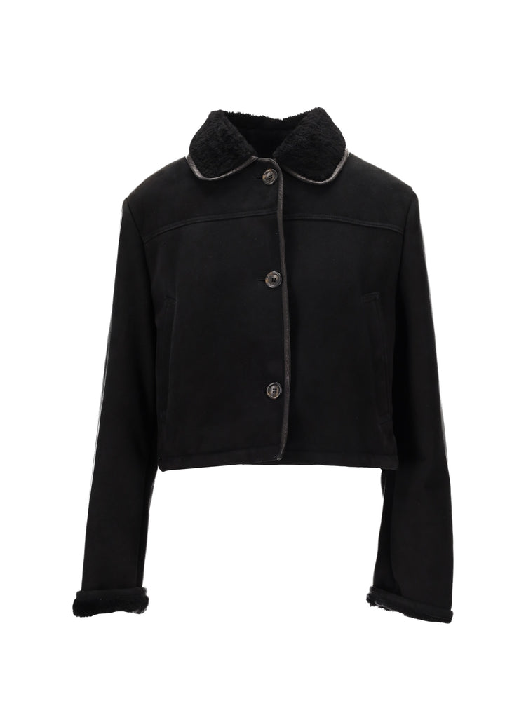 LA ROSE giubbino in pelle montone nero